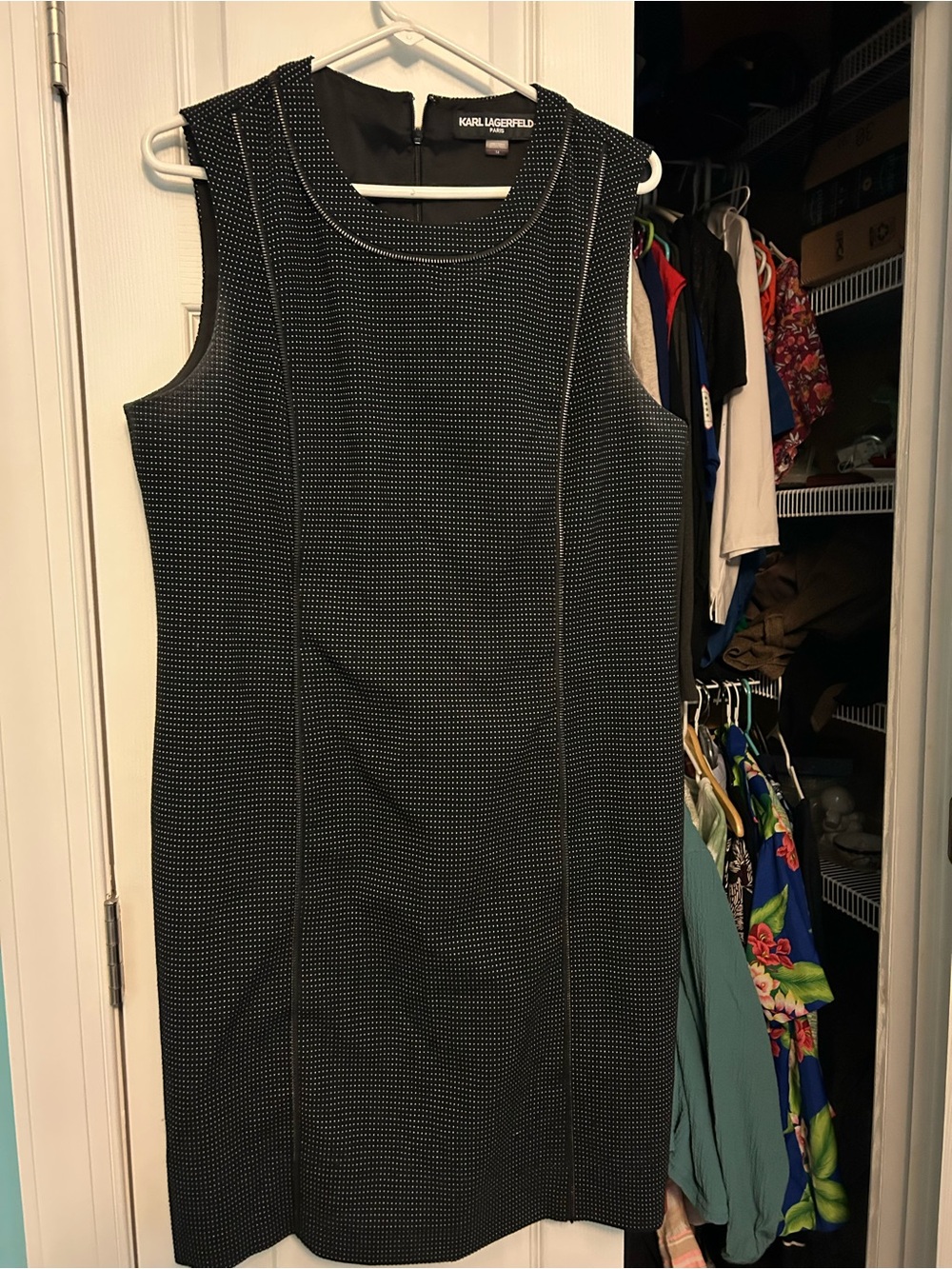 Karl Lagerfeld Black Micro-Dot Sheath Dress
